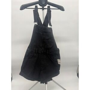 FP We The Free Ziggy Denim Shortalls XS Mineral Black Rolled Hem Dungarees
